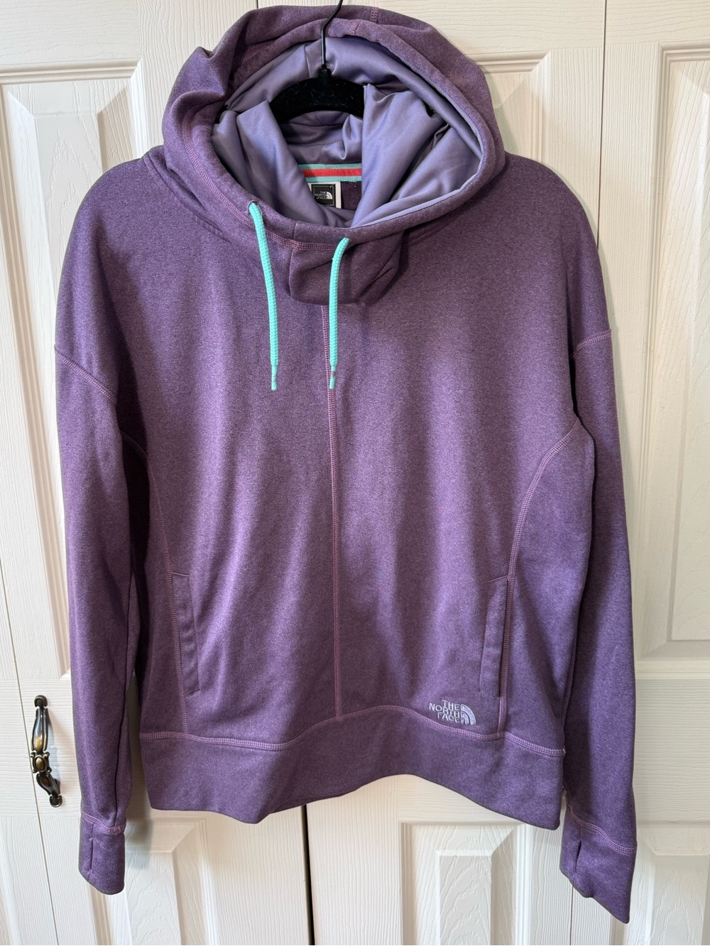 The North Face Cowl Neck Pullover Sweatshirt Hoody Womens Size Large Purple Teal